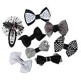 【ノーブランド品】 グログラン　リボン　女の子　赤ちゃん　ヘアクリップ　ピン　ヘアゴム　髪飾り　髪留め　ドット柄　ちょう結び　8個セット　全5色 - ブラック