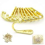 Hymyily 10個 亜鉛合金壁掛け フック アンティーク フック 高耐荷重 金具 かべかけフック キッチン 台所 壁かけ 洋服掛け (ゴールド)