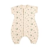 Petit Bella オーガニックコットン スリーパー 寝袋 春 夏用 子供 ベビー 赤ちゃん 綿 薄手 プレゼント 出産祝い (L, コットンフラワー(短袖))