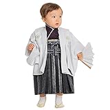 男の子ベビー着物セット 羽織袴 1才（80cm前後) 薄グレー・濃紫