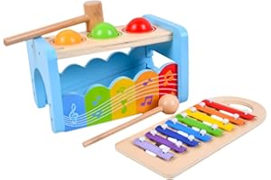HOLIDYOYO 1 セット ミュージカル打楽器 ボールをたたくおもちゃ パウンドアンドタップベンチ ハンマー ボールドロップ ベビーシロフォン ドキドキボールのおもちゃ ドキドキベンチのおもちゃ