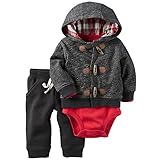 カーターズ ロンパース carter's 男の子用霜降りダークグレーダッフルボタンxフード付きジャケットお出かけ用上下3点セット (6months(61-67cm)) [並行輸入品]