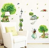 BIBITIME Mountain village Countryside House Green Tree Wall Decal Sticker for Kids Room Decor Nurser
