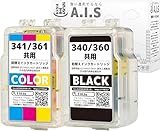 キヤノン用 大容量 BC-360 + BC-361 / BC-340 + BC-341 XL 顔料ブラック + カラー 合計2本セット Canon 互換 詰め替えインク TS5430 MG3630 TS5330 MG3530 他 BC-360xl BC-361xl 補充用インク WEB説明書 A.I.S製