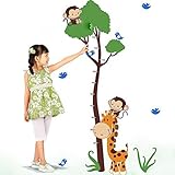 Amaonm?Cute Forest Gree Tree Height Wall Decal for Growing Kids Children Monkey Giraffe and Flying B