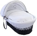 Clair de Lune Silver Lining Charcoal Wicker Moses Basket (White) by Clair de Lune