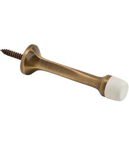 Rigid Door Stop, 3 In., Diecast, Brass Plated, Rubber Tip, Baseboard...