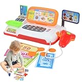 Mendoule レジのおもちゃ,子供用レジのおもちゃ, ビスタプリント学習カウンター食料品店プレイセットおもちゃ, インタラクティブなごっこ遊びストア教育用レジ計算機学習カウンター食料品セット