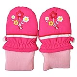 ミトン手袋 お花刺繍 通園やお外遊びに大活躍 j-280002 (3～4才用, ローズ)