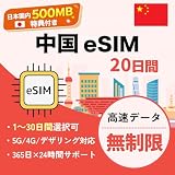 中国eSIM｜中国本土・香港・マカオ対応｜20日間 高速データ無制限｜VPN付き LINE・YouTube・Google利用可｜4G/5G 即日発行可能（eSIM | 20日間）