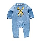 giminuoベビー服 デニムロンパース 長袖 赤ちゃん オーバーオール 前開き 新生児服 男の子 女の子 秋冬 出産祝い お出掛け 2種タイプ (90，キリン)