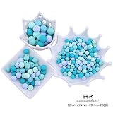 Mamimami Home 歯固め シリコーン製　ビーズ　12－15 - 20 mm ブルーシリーズ　200個 噛がため　丸ビーズ　ネックレス　おしゃぶりホルダー　DIY 材料パッケージ [プラスチッ