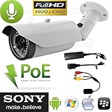 USG 2MP 1080P IP PoE Bullet Security Camera With Microphone Kit: 1/2.5" Advanced Sony MX 222 Sensor,