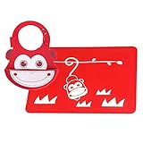 防水シリコーンプレースマットやよだれかけ赤ちゃんのために設定してください大きなポケットと、100％食品グレードシリコーン、再利用可能な、ロールアップ、ユニセックス、レッドモンキー