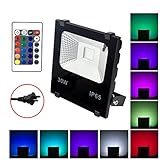 LED投光器 RGB 30W フラッドライト 16色 4モード ガーデンライト リモコン付き 防水仕様IP65 (ホリデー照明ライト、風景ランプ、ステージランプ)