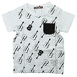 《春夏対応》 nico hrat(ニコフラート) 製品洗い加工済み 42/2天竺半袖ギター総柄Tシャツ 120cm/OW NO.B-270106