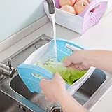 (Blue) - Transer Portable Kitchen Fruit Vegetable Wash Sieve Plastic Colander/Strainer Drain Bag Bas