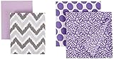 Bacati Ikat Lilac/grey Dots/leopard 4 Crib Set with 2 Muslin Blankets