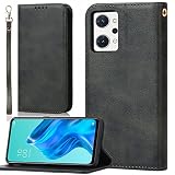 BonwFzin 適用 OPPO Reno7 A / Reno9 A ケース 手帳型 ストラップ オッポ リノ7 A OPG04 A201OP CPH2353 スマホケース おっぽ リノ9 A A301OP CPH2523 手帳型カバー 携帯カバー PU レザー ストラップホール付き マグネット フリップ カード入れ カード収納 スタンド 落ち着いた色 レトロ ブラック