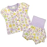 ガールズ|ベビー|パジャマ[enfant pur]腹巻付 半袖ハーフパンツパジャマ 上下セット|レトロ柄|梨地素材 寝間着|女の子|女児|子供用 90cm LV-ラベンダー