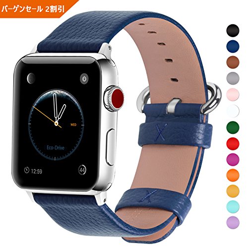 Fullmosa Apple Watch対応 バンド ベルト アップルウォッチバンド42mm/44mm apple watch 4 3 2 1 バンド 本革レザー 交換バンド ラグ付き 42mm/44mm 紺青