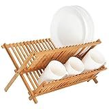 （ハンキ）Hankey ディッシュラック 水切り皿立て 42x32x26cm 天然竹製 折りたたみ式食器棚 キッチン収納 DR01