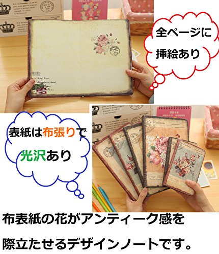 Angelicate】アンティーク 日記帳 フラワー ノート イラスト しおり