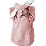 寝袋　睡眠袋　おくるみ 新生児　ウサギ型　ベビー　キッズ　幼児　赤ちゃん　ニット　ソフトラップ　ブランケット　スワドル　0-12月 (ピンク)