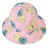 LeafIn キッズハット 子供向け つば広ハット 日焼予防帽子 パイナップル柄 サファリハット チューリップハット あごゴム付き (頭囲:50cm, ピンク)