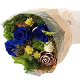 Azurosa(アズローザ) プリザーブドフラワー 青バラ3輪 アジサイ 花束