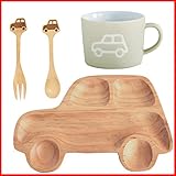プチママン カー 車 お食事セット ウッドトレイ スプーン＆フォーク マグカップ ３点セット お子様へのプレゼントにピッタリ！子供 キッズ 赤ちゃん ベビー プレゼント ギフト ウッドプレート 誕生日