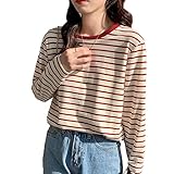 [Wowcarbazole] ボーダー 長袖 レディース ｔシャツ ロンt カットソー 綿 ゆったり トップス おしゃれ クルーネック 春 秋