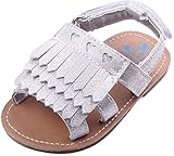 C-Princess 可愛い 子供靴　ベビー シューズ 赤ちゃん サンダル 真夏靴 歩行靴 マジック留め フリンジ 女の子 幼児 滑り止め カジュアル (13cm, Aシルバー)