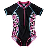 BAOHULU キッズ ラッシュガード 水着 可愛いピンク 花柄 日焼け止め　半袖　キュートセパレートスタイル水着 柔らかい 快適 スイミングウェア (6-12ヶ月, ブラック)