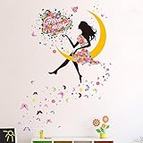 Sworna自然にシリーズ花バタフライ女の子月おやすみなさい取ウォールデカールり外すことができます再利用可能ビニールDIYウォールステッカーウォールデコレーション家具ためにリビングルームベッドルームプ