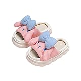 [JOMISS] スリッパ リボン 親子揃い リネン ルームシューズ 家庭用 夏 室内 キッズ 厚底 ルームウェア 動物柄 綿麻 可愛い (15.0 cm, ピンク)