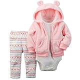 カーターズ（Carter's）2015年秋冬最新作 女の子用ベルボアベビーピンク耳フード付きふわふわパーカージャケット上下3点セット (6months(6... [並行輸入品]