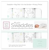 SwaddleDesigns Set of 4 Muslin Swaddle Blankets, Goodnight Starshine