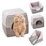 ペットハウス ペットベッド 猫 ハウス 猫ベッド 犬小屋 室内 犬ハウス 犬ベッド 夏 ペットベッド 夏用ベッド ドーム型 クッション型 かわいい 両用 折りたたみ 3way クッション 取り外し可能 いぬ ねこ 犬 猫 小型犬 洗える 接触冷感生地 亜麻生地 グレー Mサイズ By Xrkuu