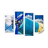 Helloアートワーク – 4 Pieceキャンバス壁アートブループロペラとエンジンのヴィンテージ飛行機over sky画像印刷キャンバス額入り壁にかける準備のホーム装飾 4Panel HD1976