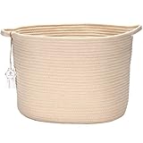 Sea Team 14 x 9 x 11 Oval Natural Cotton Thread Woven Rope Storage Basket Bin Hamper with Handles fo