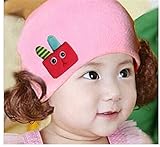 ニット帽 赤ちゃん 3カ月 ～ 4歳 子供ハット かつら ウィッグ 付き 新生児 お洒落 伸縮性がある ヘアバンド ヘアアクセサリー 出産祝い プレゼント 写真小道具, ロボット ウサギ ピンク
