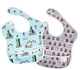 スーパーマリオ３、お食事エプロン、スタイ、水色とグレーの２枚セット(6-24ヶ月)、Super Mario Two-Pack Bib Set, Bleu&Gray