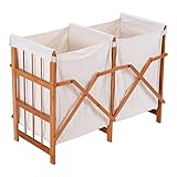 Laundry Hamper服ストレージバスケットBin with 2バッグ家庭用折りたたみ竹フレーム