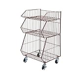 キャスター付きスタッキングバスケット　　ダークブラウン　Ｃ（３段）