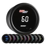 GlowShift 10 Color Digital 60 PSI Boost Gauge Kit - Includes Electronic Pressure Sensor - Multi-Color LED Display - Tinted Lens - for Diesel Trucks - 2-1/16" (52mm)