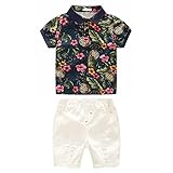 Cutelove 2017年新品　夏　男の子　スーツ　Tシャツ＆カジュアルパンツ　穴　二点セット　花柄 プリント　おしゃれ