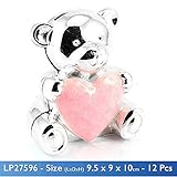 silver plated teddy money box pink heart by Leonardo