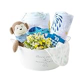 出産祝い 男の子 ギフトセット 人気のベビーギフト ウィーゴアミーゴ おくるみ ブランケット あみぐるみ スタイ おもちゃホルダー レッグウォーマー おむつ お花のブーケ セット Baby Baske