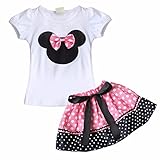 (フィーショー)FEESHOW　女の子　ミッキちゃんチュニック　ミニちゃんコスチューム　Ｔシャツ＋スカート/半ズボン　水玉　ベビーちゃん上下セット　２点セット　入園　通園　ガール　 ガールズ 90/1